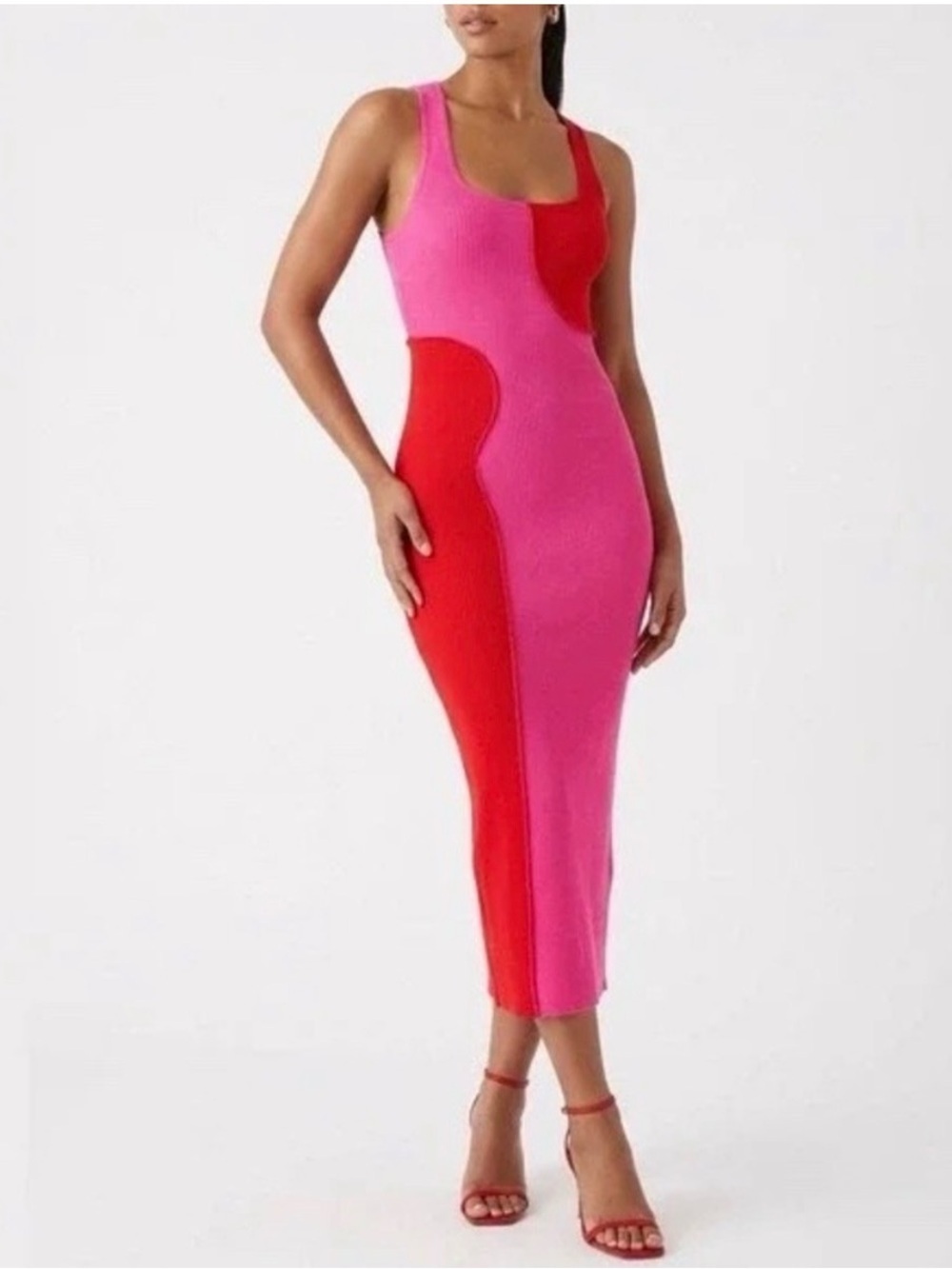 Naked wardrobe colorblock racer back midi dress